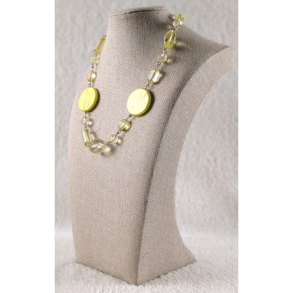 Bright Yellow Beaded Necklace Chunky‎ Resin Disc Statement